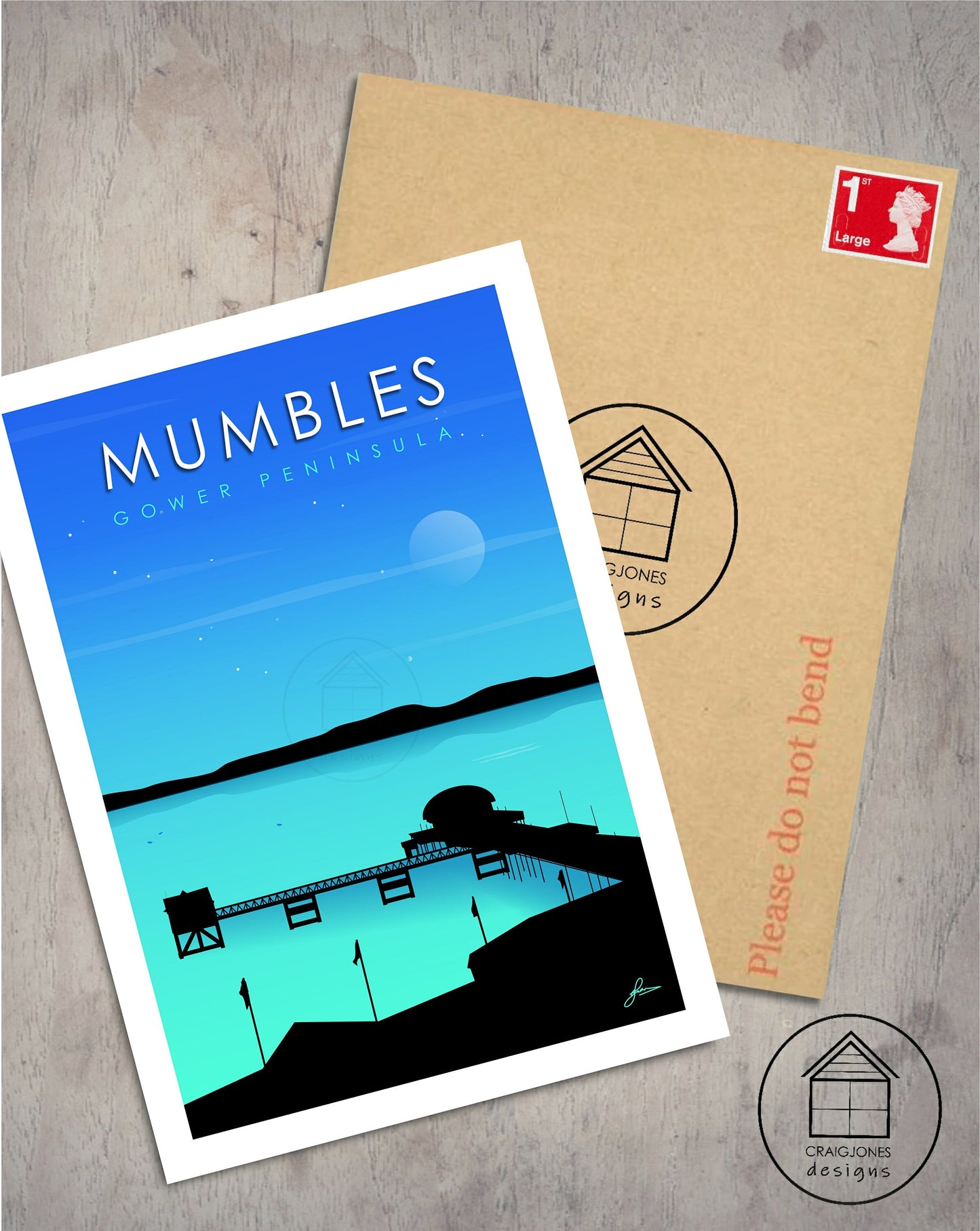 Mumbles Pier fading light, Gower Peninsula Print, Gloss Card, Unframed