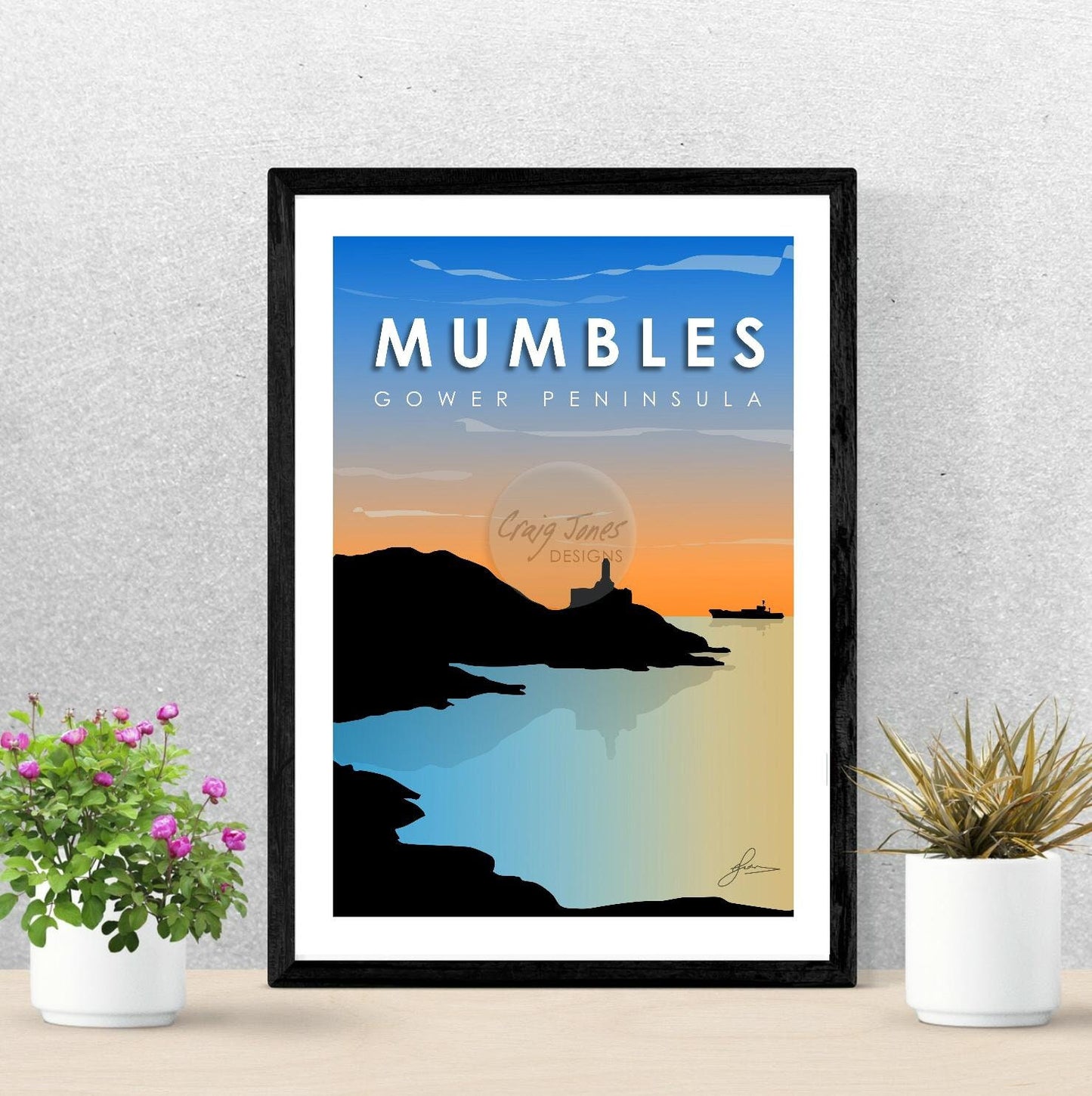 Mumbles Lighthouse, Gower Peninsula Print, Gloss Card, Unframed