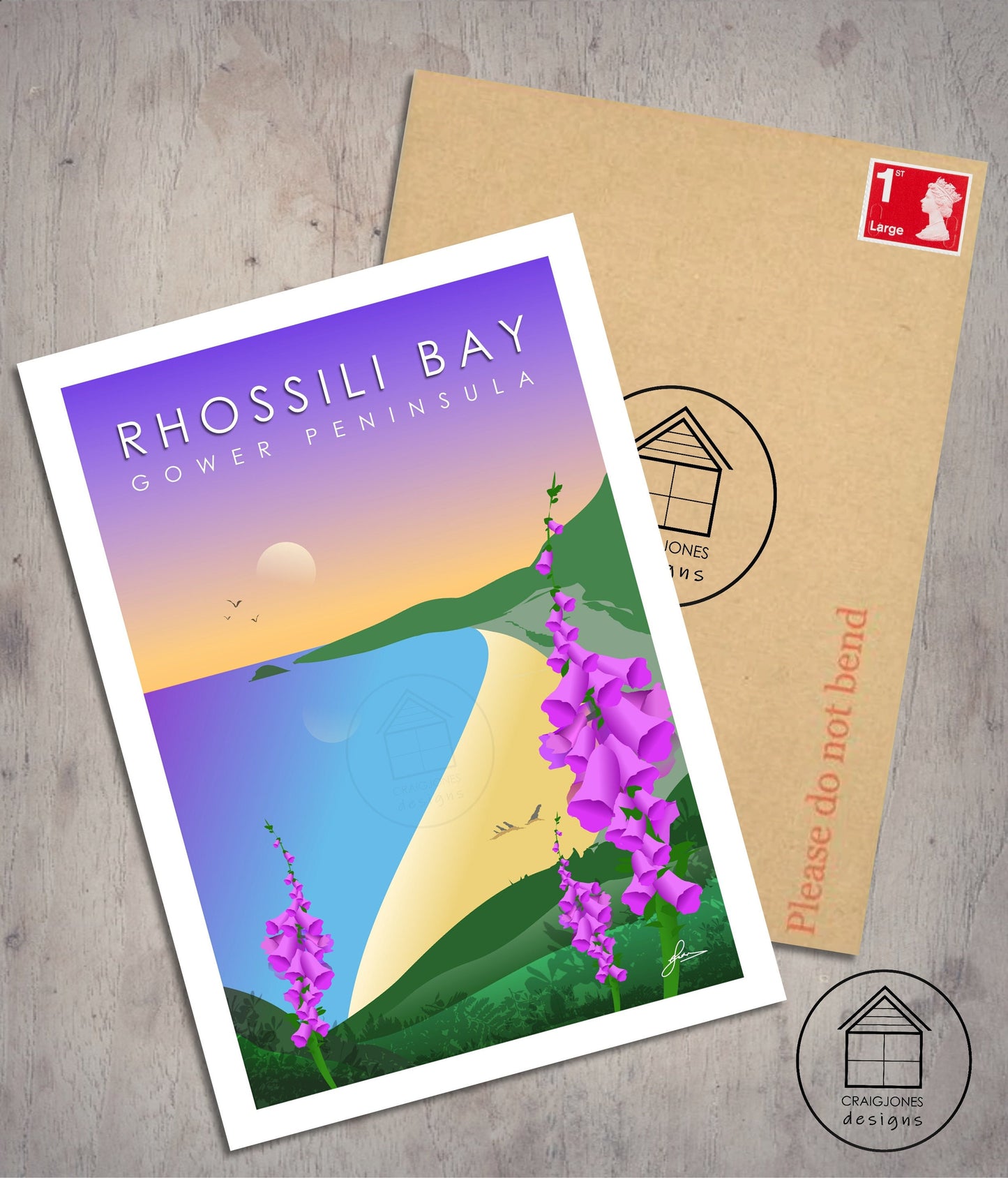 Rhossili Bay Foxglove, Gower Peninsula Print, Gloss Card, Unframed