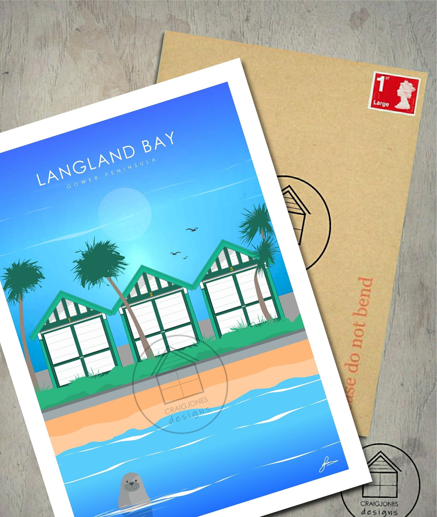 Langland Bay Huts, Gower Peninsula Print Gloss Card Unframed