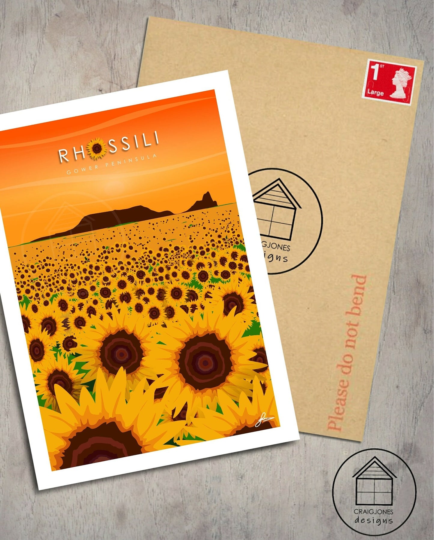 Rhossili Sunflowers, Gower Peninsula Print Gloss Card, Unframed
