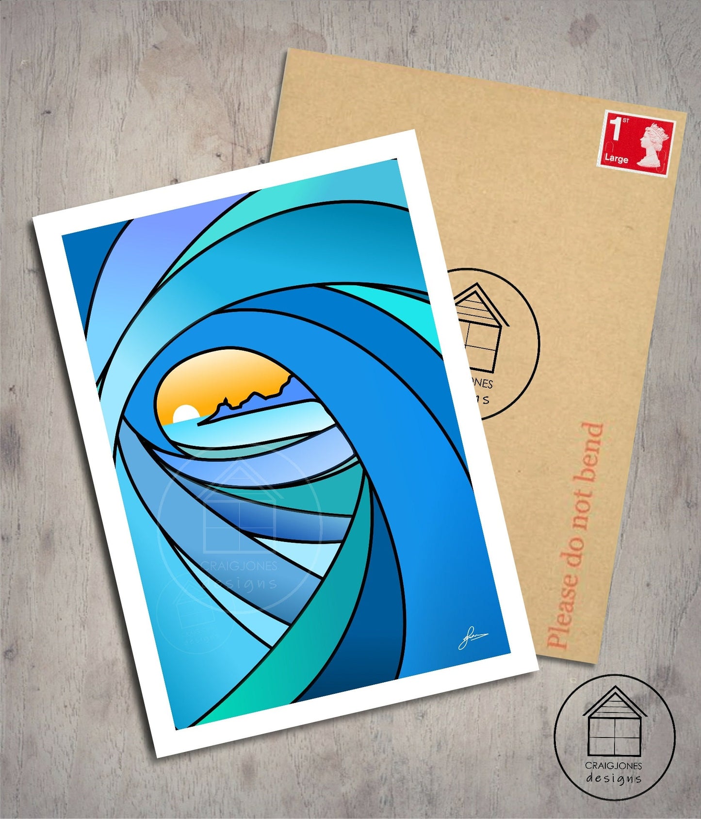 Mumbles Glass Wave, Gower Peninsula Print, Gloss Card, Unframed