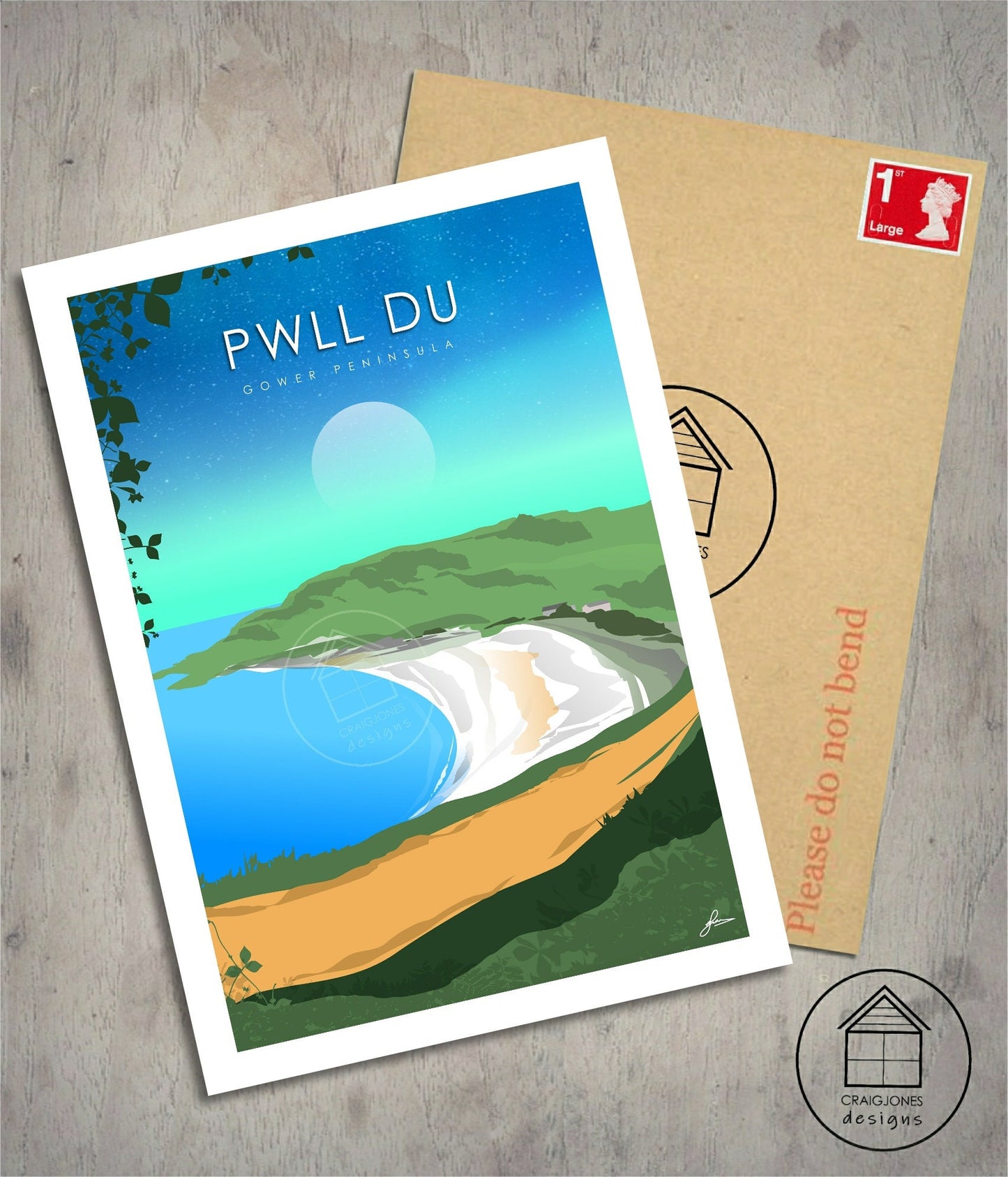 Pwll Du Bay Night, Gower Peninsula Print, Gloss Card, Unframed
