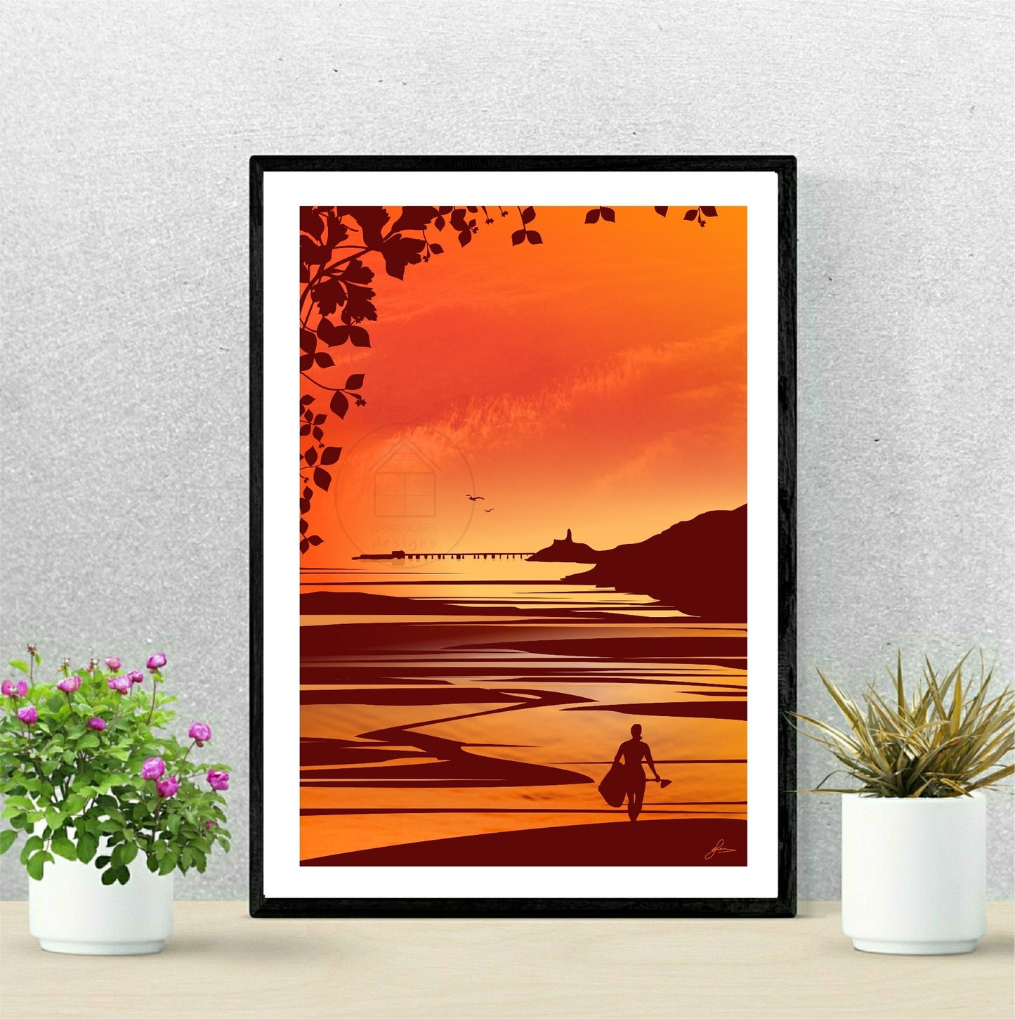 Mumbles Sunrise Paddle Boarder, Gower Peninsula Print, Gloss Card, Unframed