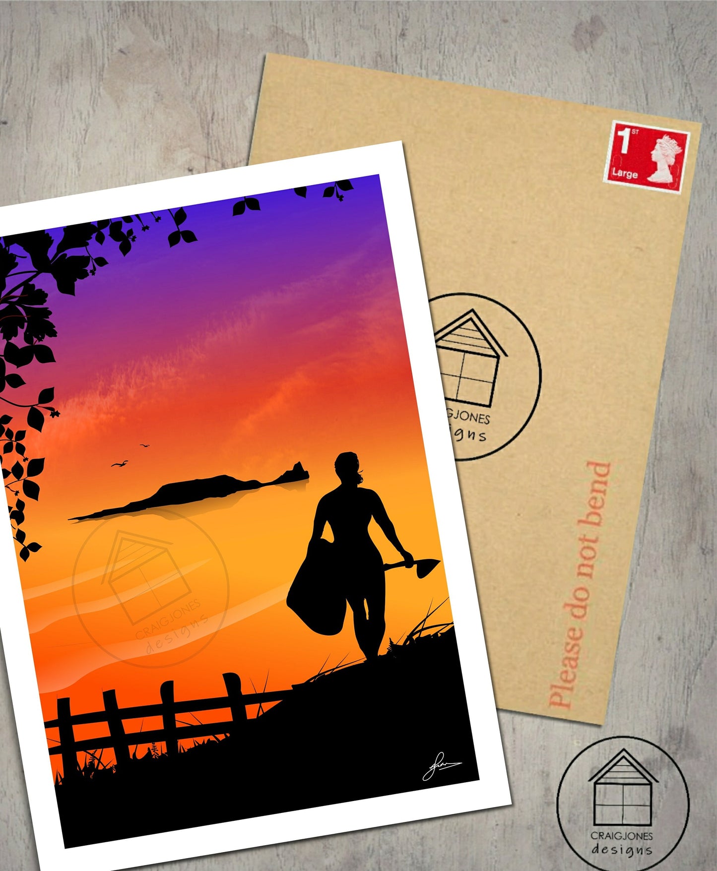 Rhossili Surfer, Gower Peninsula Print, Gloss Card, Unframed