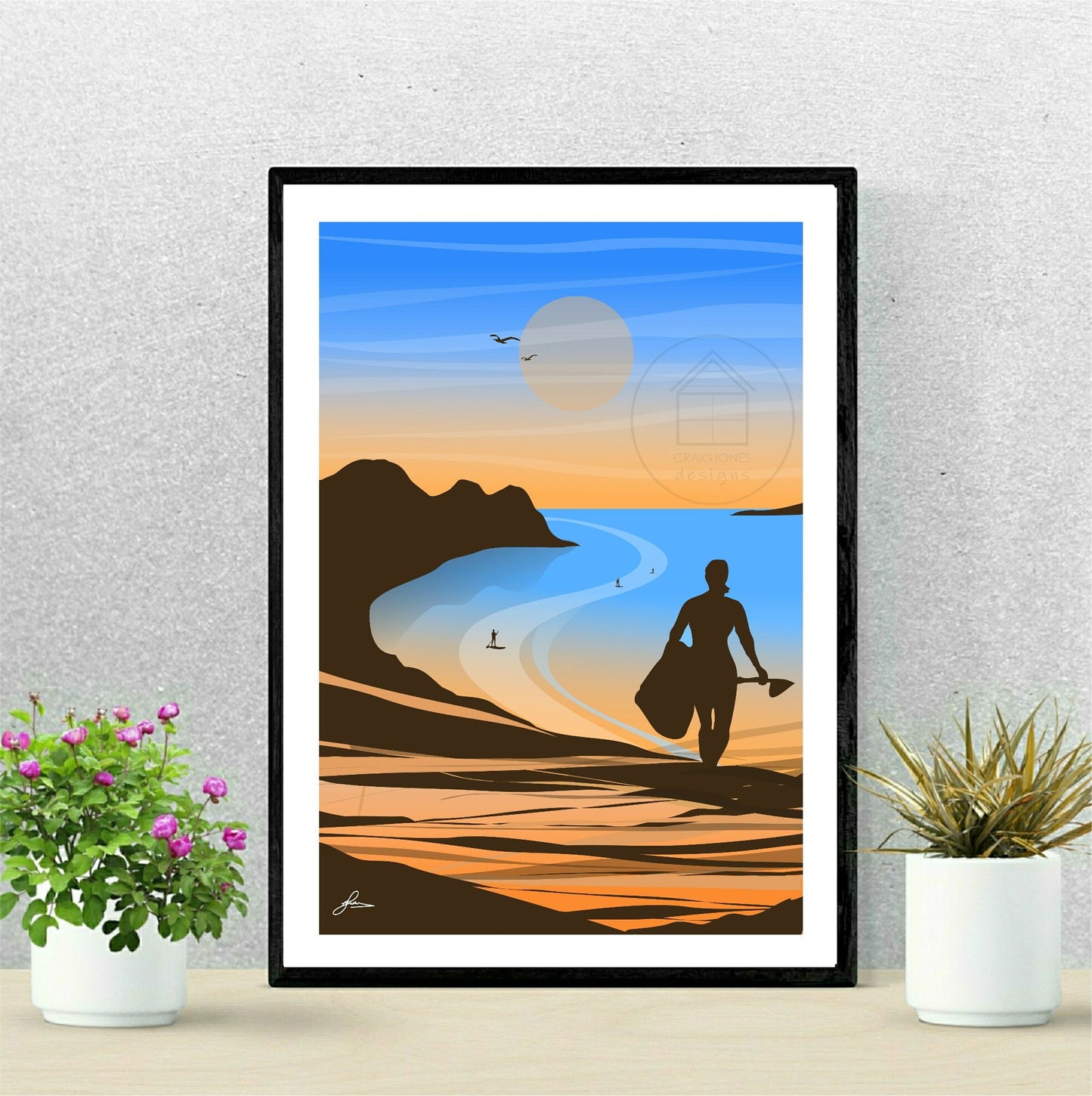 Three Cliffs Bay SUP, Gower Peninsula Print, Gloss Card, Unframed