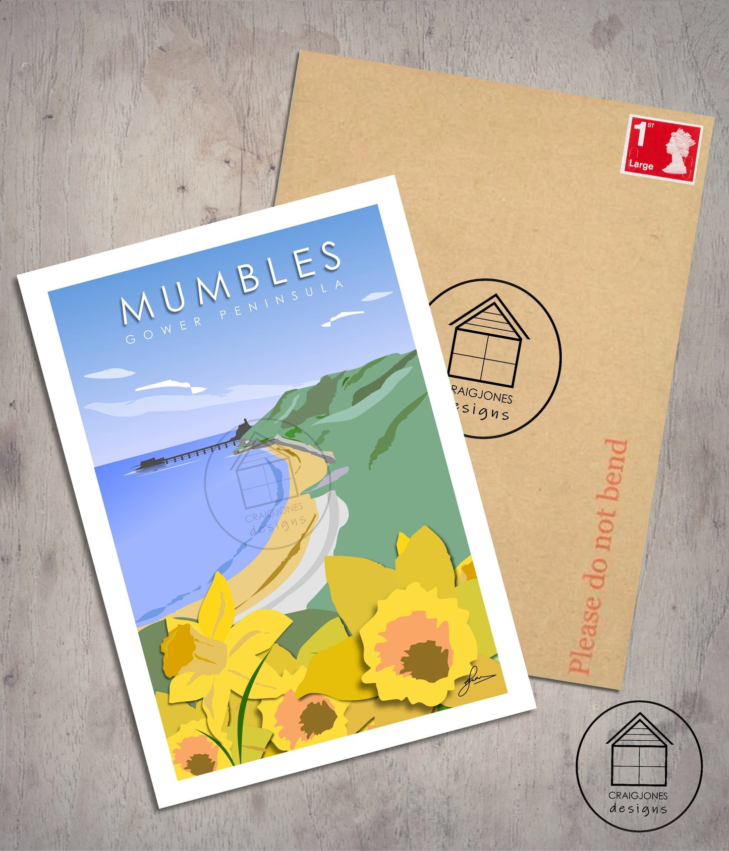 Mumbles Daffodils, Gower Peninsula Print, Gloss Card, Unframed