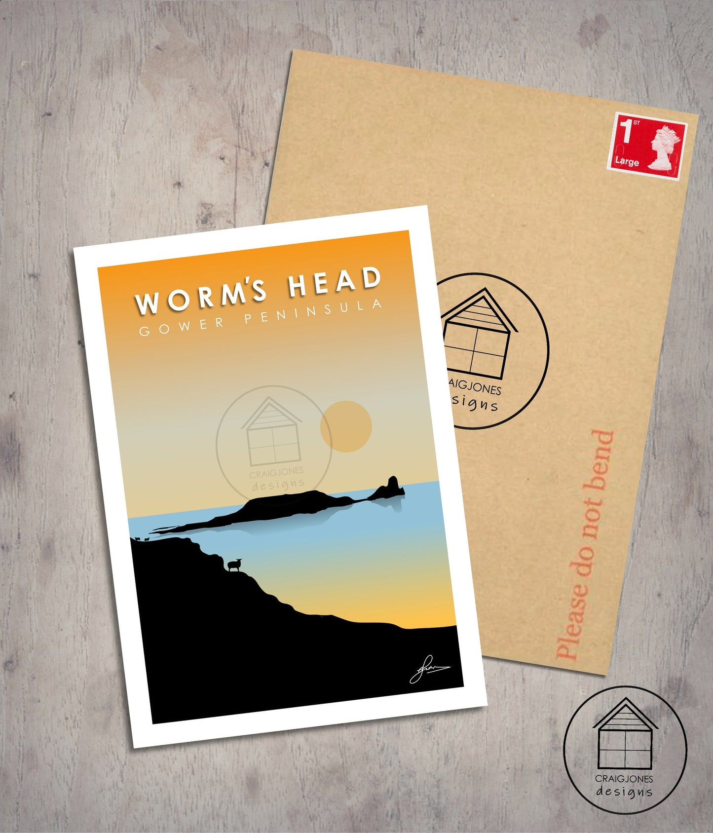Worm's Head Gold, Gower Peninsula Print, Gloss Card, Unframed
