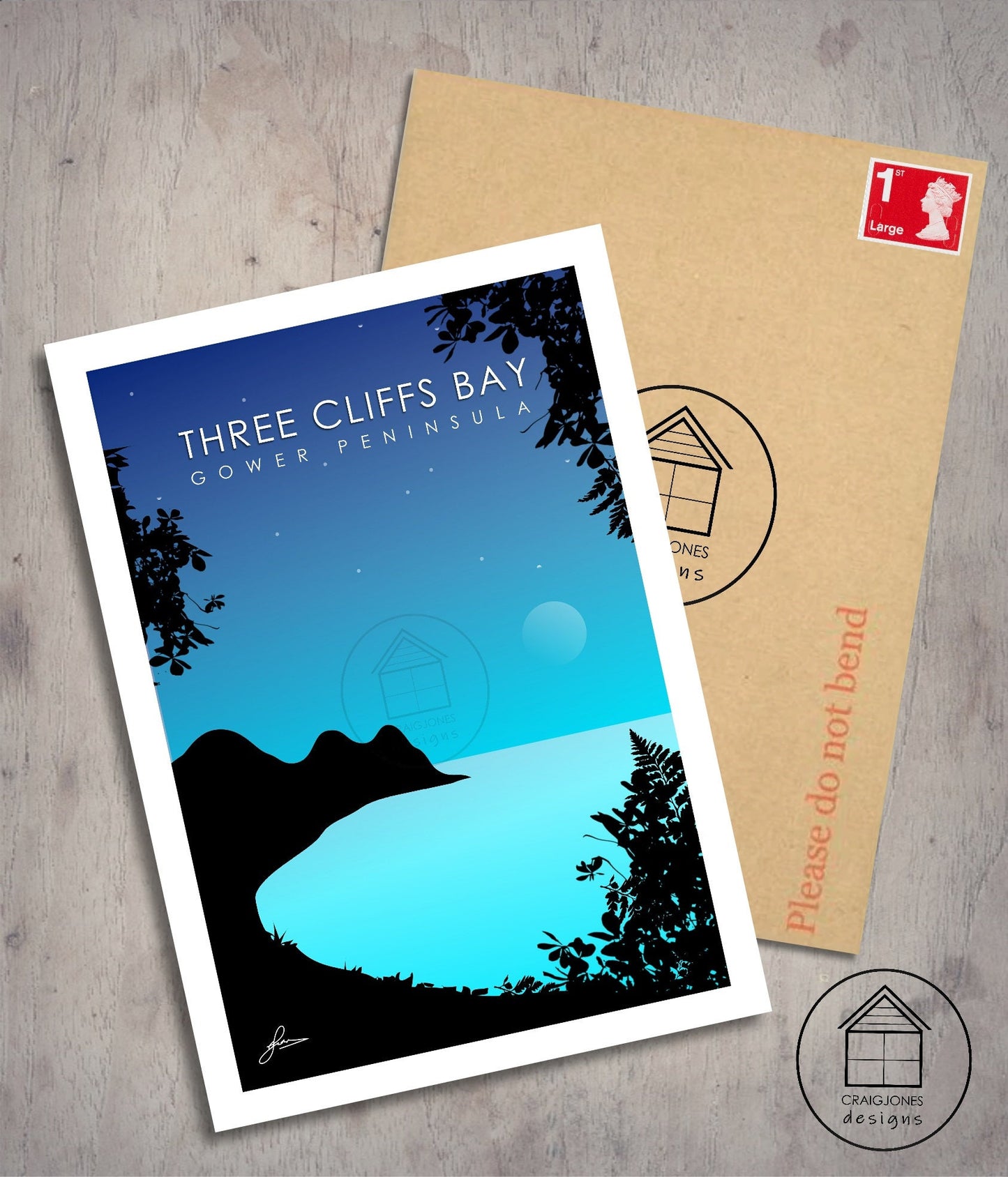 Three Cliffs Bay Night, Gower Peninsula Print, Gloss Card, Unframed