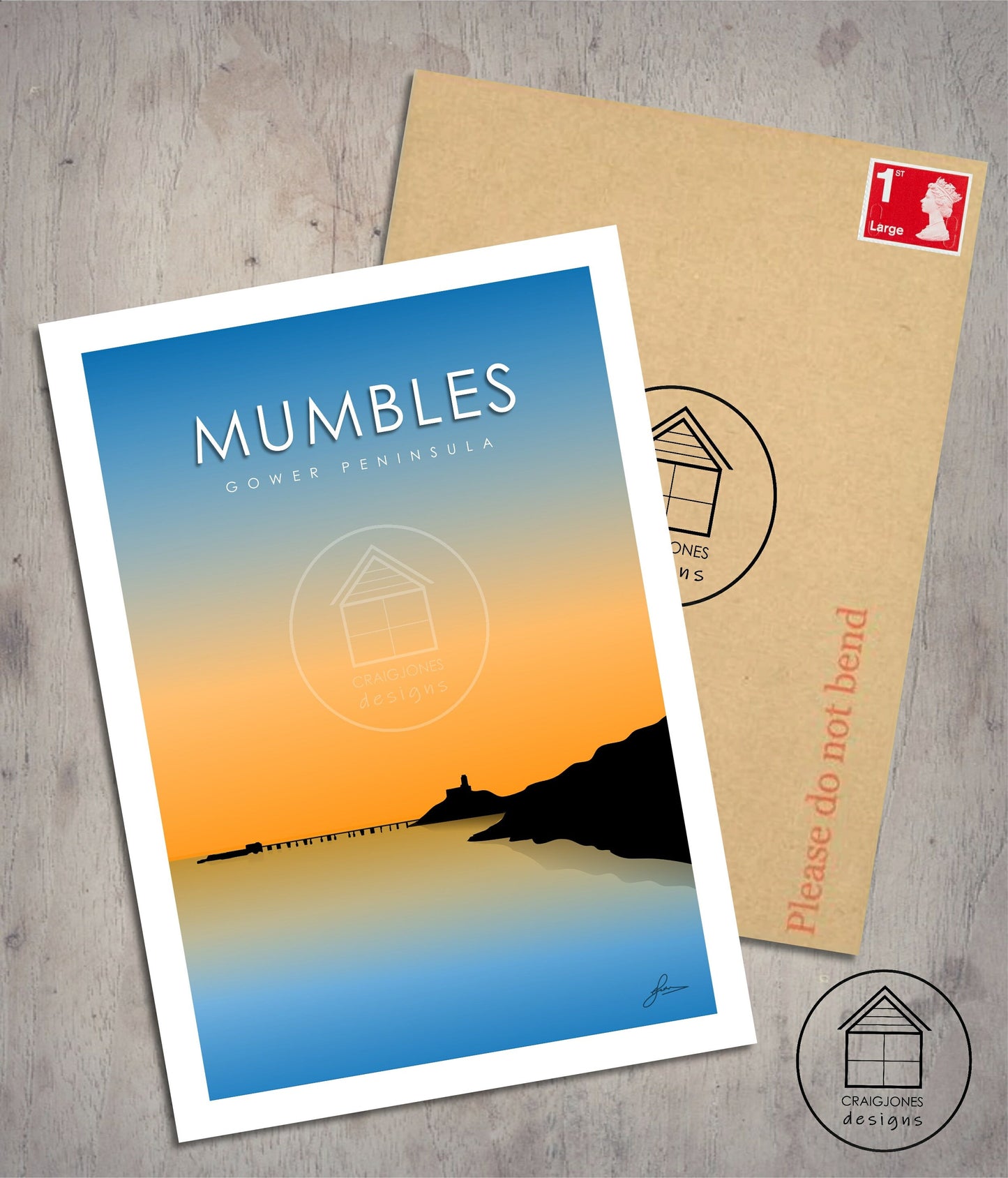 Mumbles Glow, Gower Peninsula Print, Gloss Card, Unframed