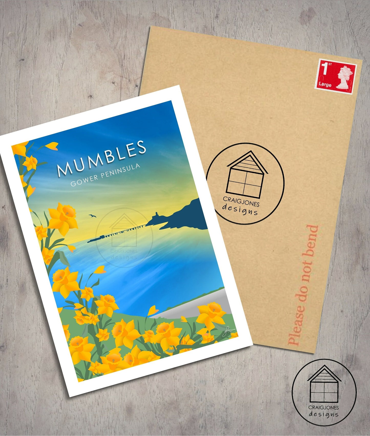 Mumbles Spring Daffodils Print, Gower Peninsula, Gloss Card Unframed