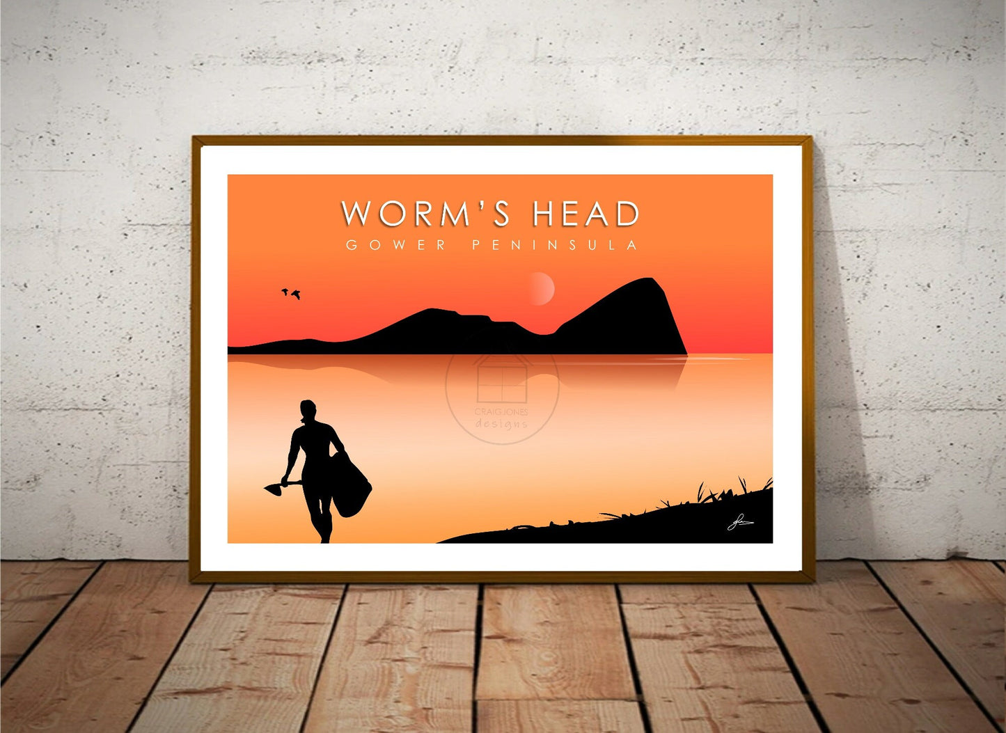 Worm’s Head Sunrise SUP, Gower Peninsula Print, Gloss Card, Unframed