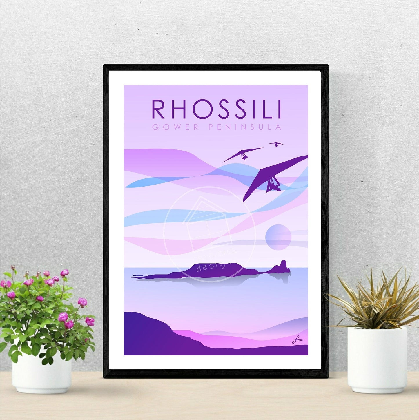 Rhossili Bay Purple, Gower Peninsula Print, Gloss Card, Unframed