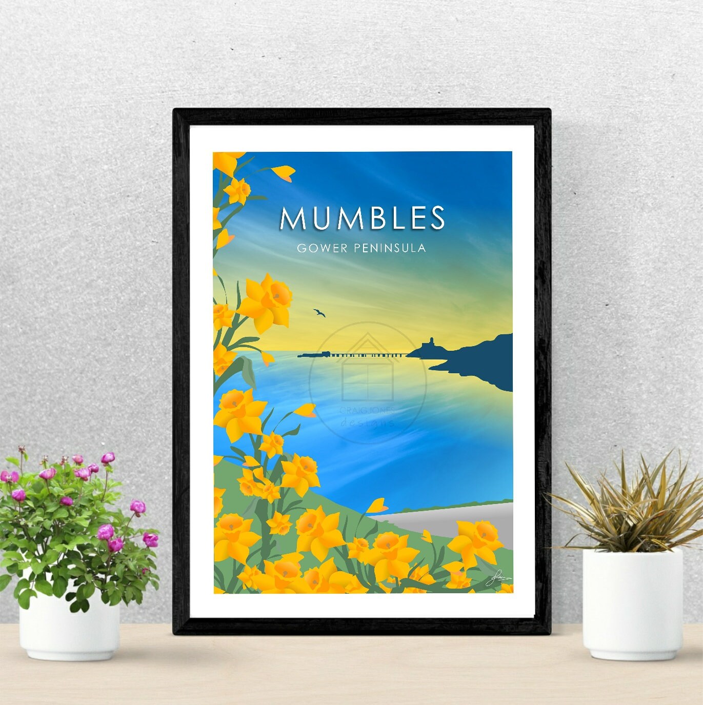 Mumbles Spring Daffodils Print, Gower Peninsula, Gloss Card Unframed