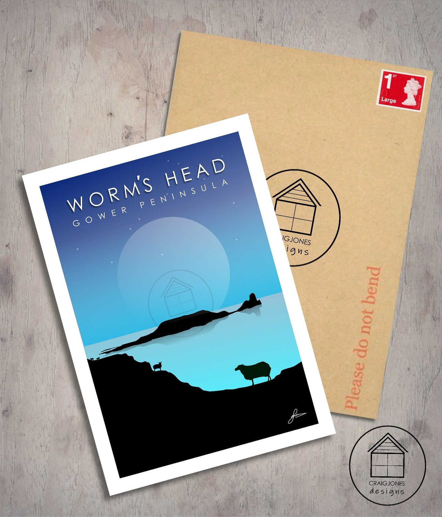 Worm’s Head Lunar, Gower Peninsula Print, Gloss Card, Unframed