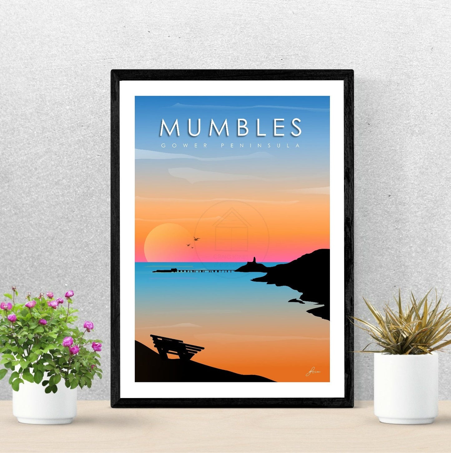 Mumbles bench view, Gower Peninsula Print, Gloss Card, Unframed