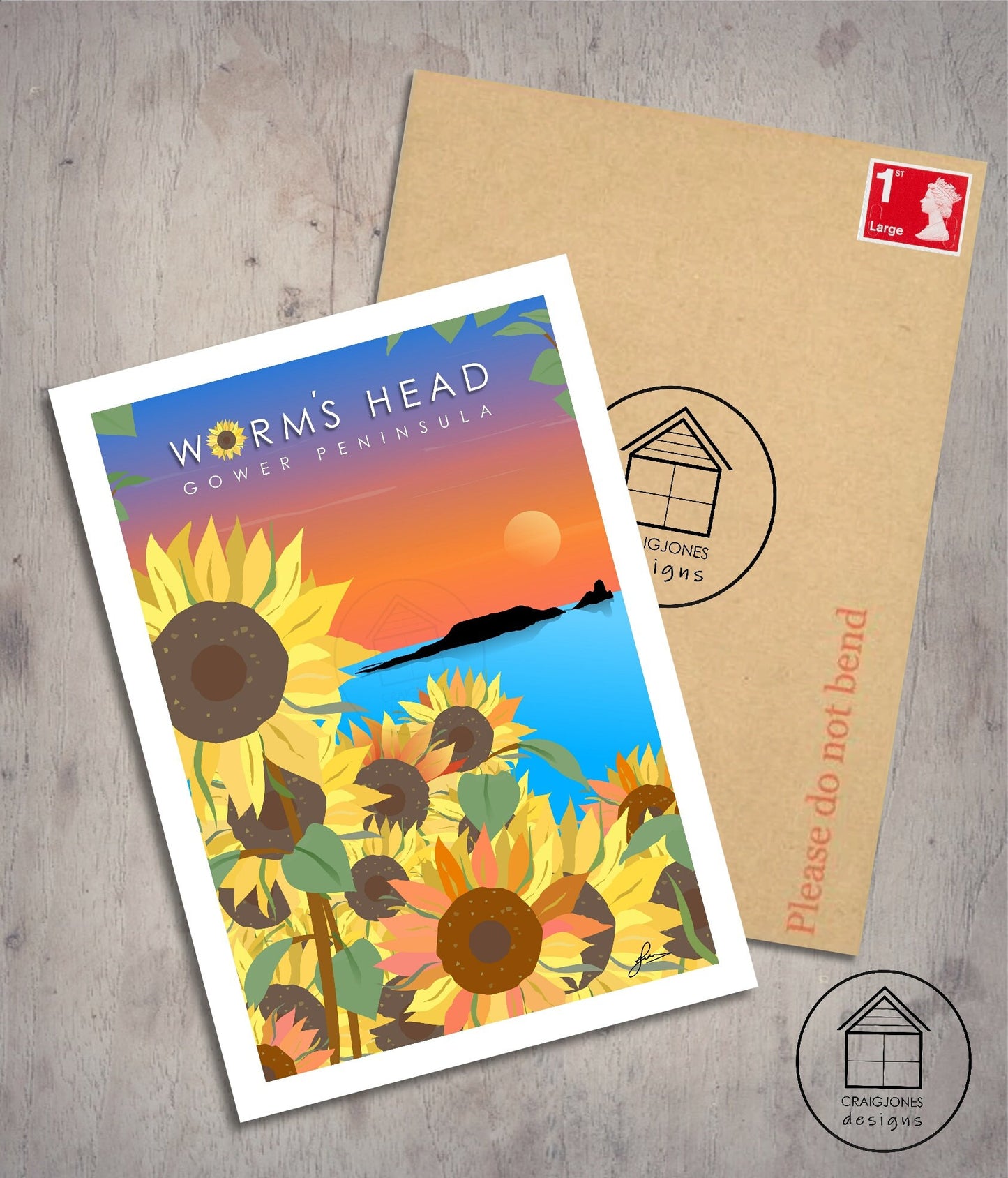 Worm’s Head Golden Sunflower, Gower Peninsula Print, Gloss Card, Unframed