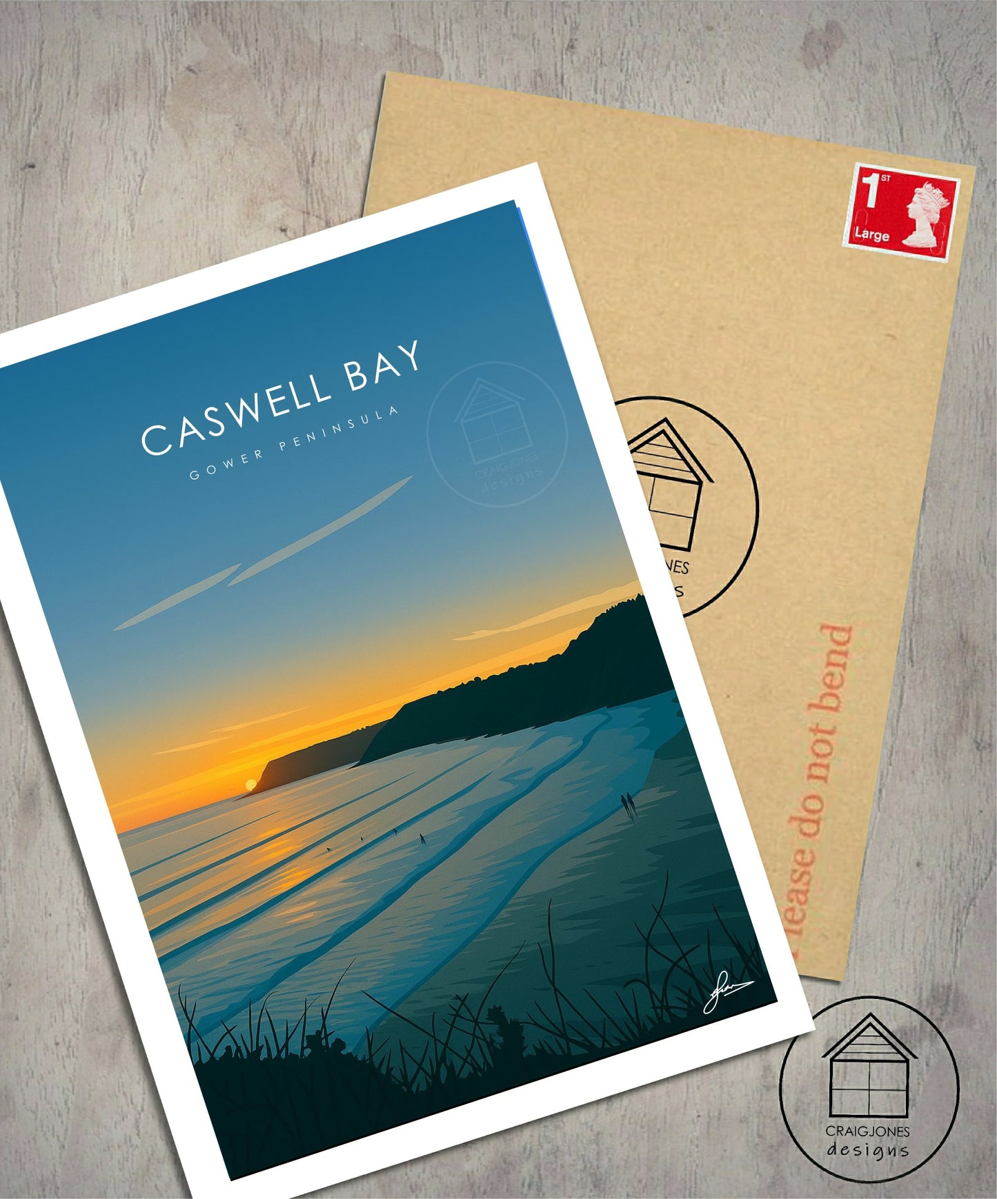 Caswell Bay Sunset, Gower Peninsula Print, Gloss Card, Unframed