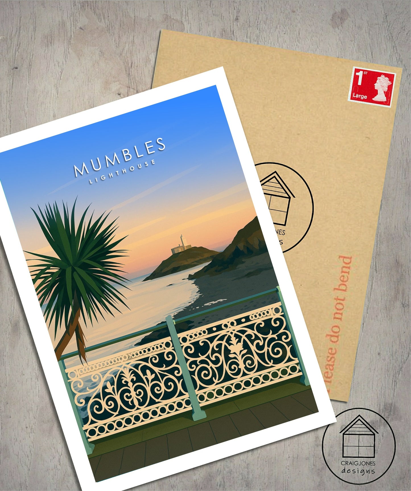 Mumbles Lighthouse, Gower Peninsula Print, Gloss Card, Unframed
