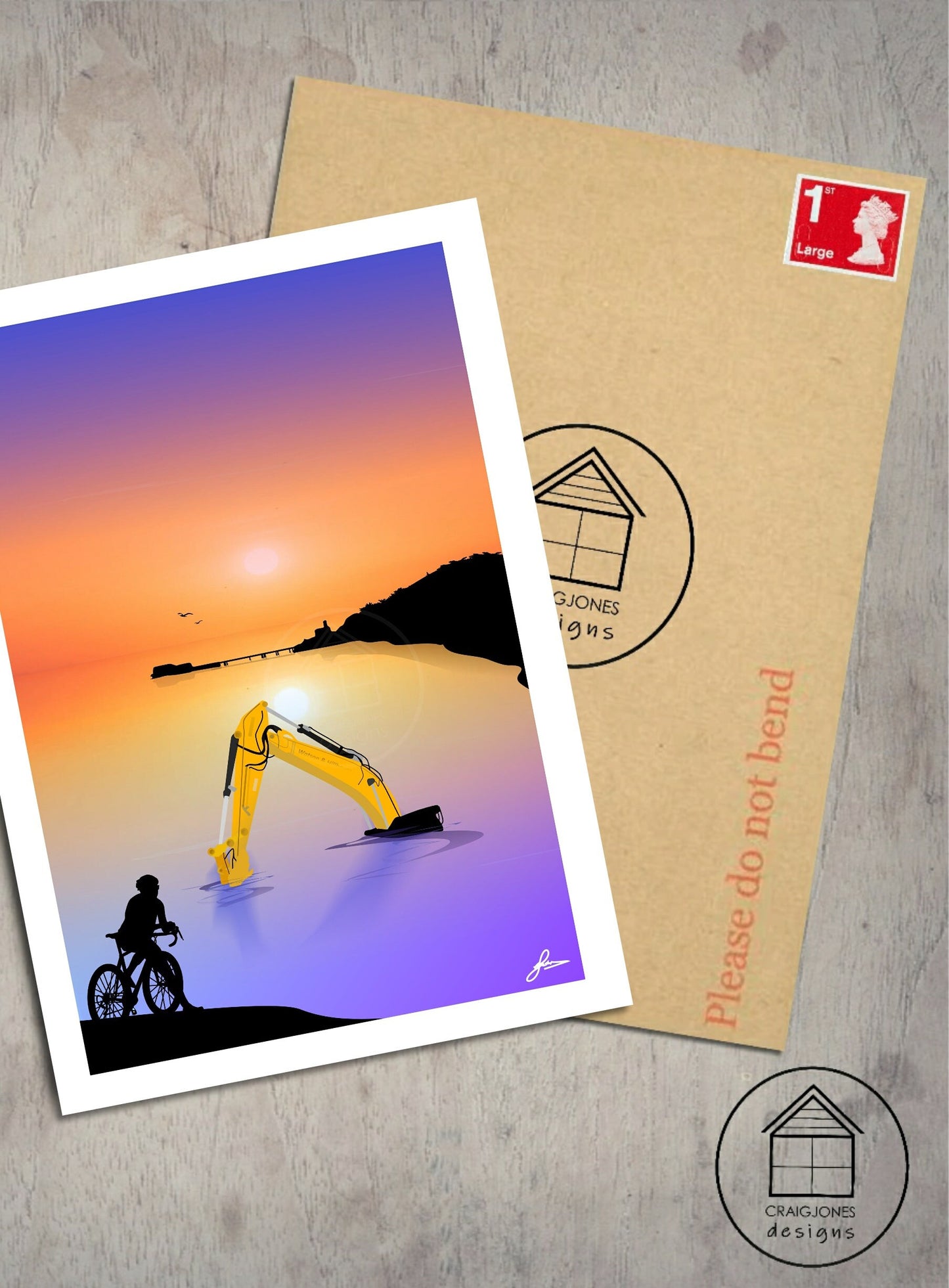 Mumbles Digger, Gower Peninsula Print, Gloss Card Unframed
