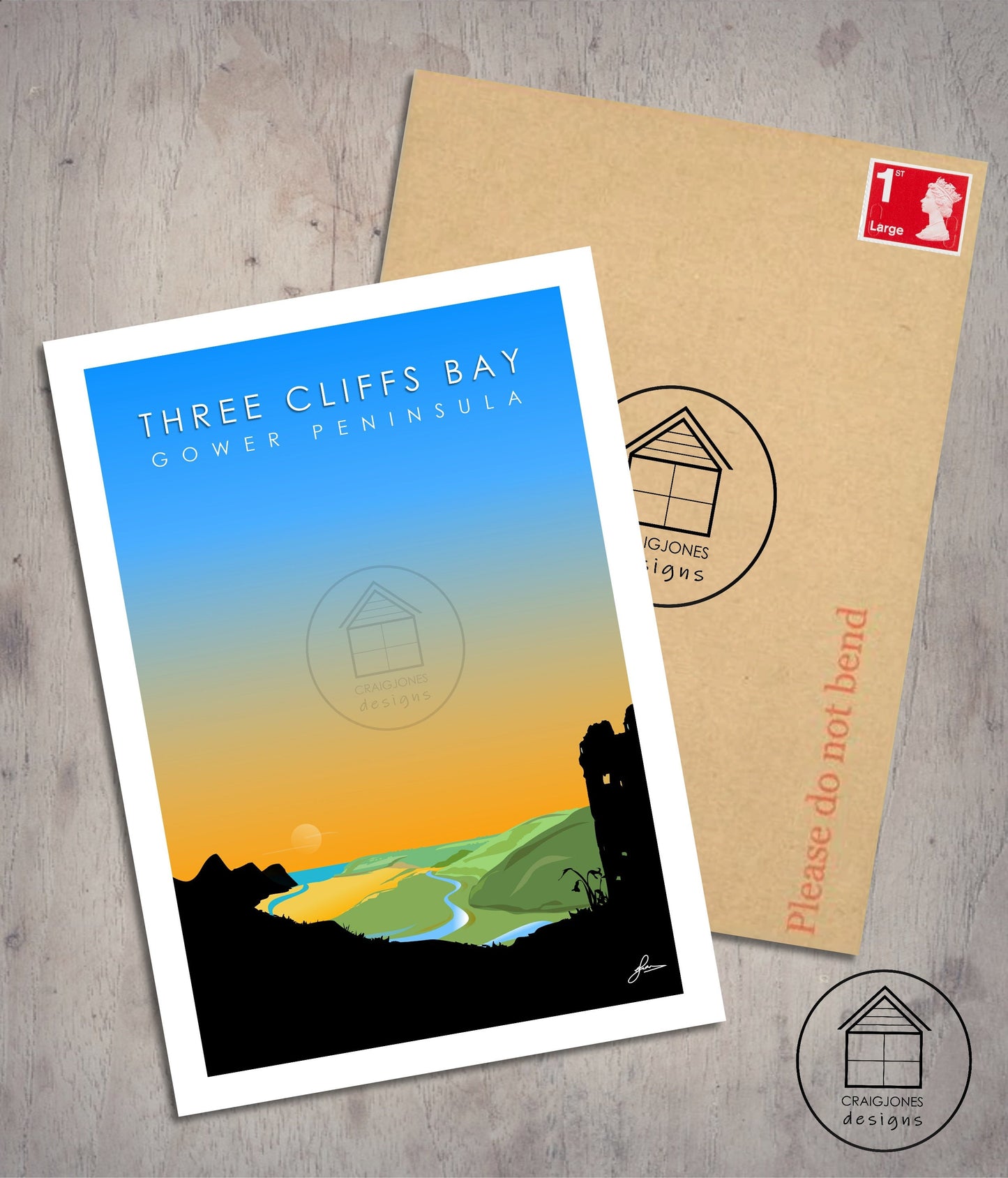Three Cliffs Bay Sunset, Gower Peninsula Print, Gloss Card, Unframed