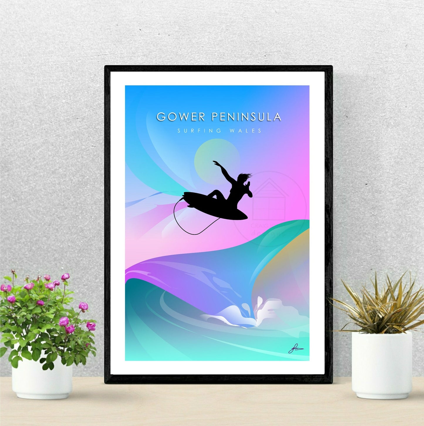 Gower Surfer female, Gower Peninsula, Wales Print, Gloss Card, Unframed