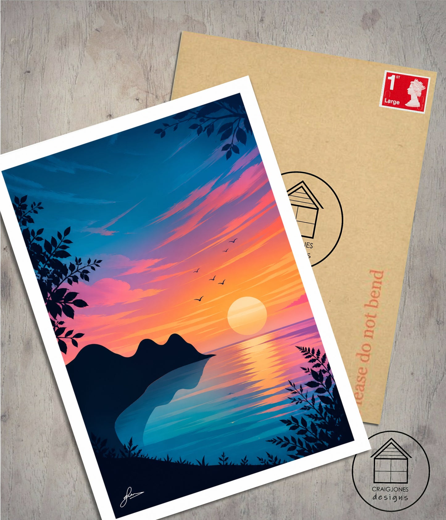 Three Cliffs Bay Sunset, Gower Peninsula Print, Gloss Card, Unframed