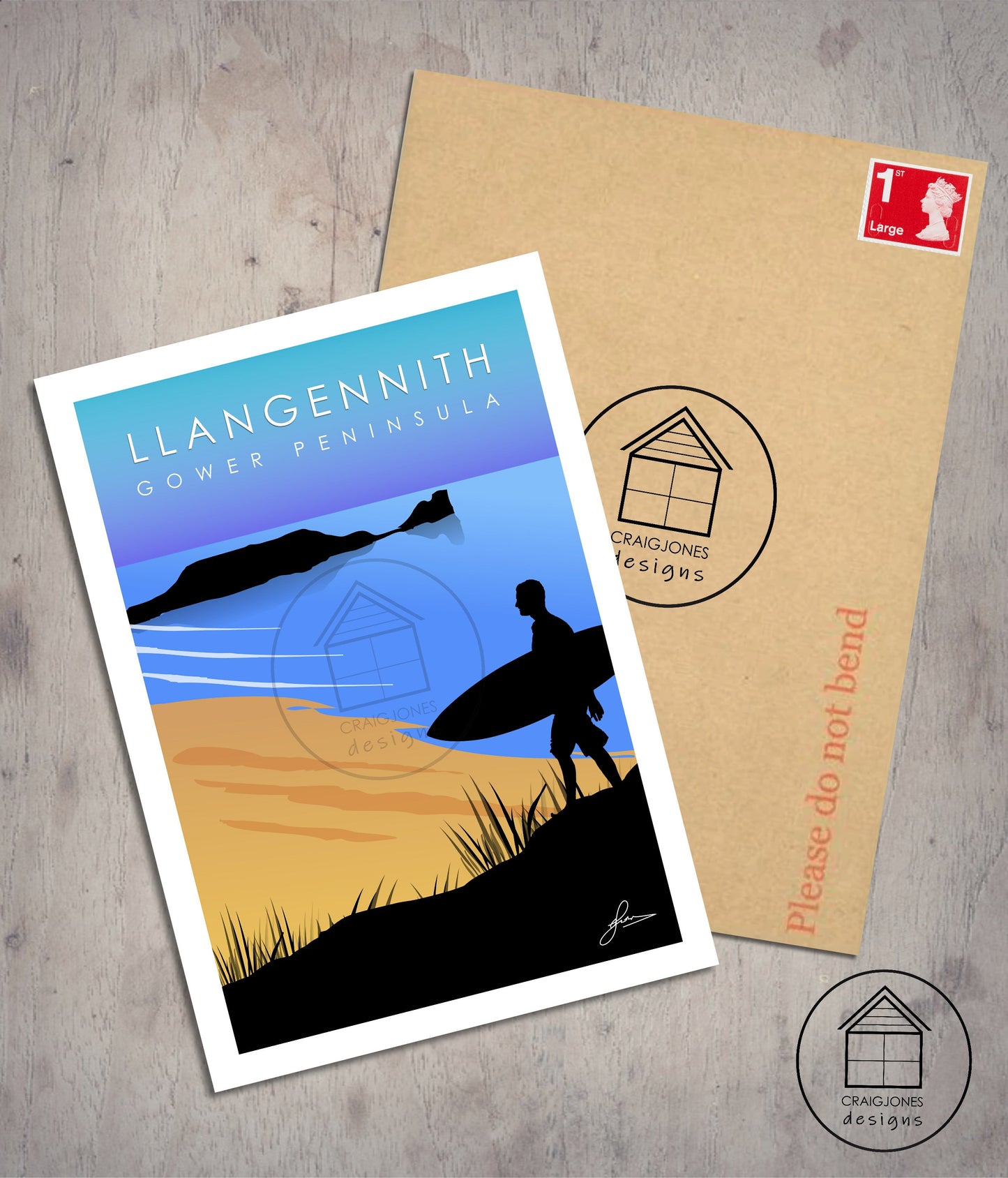 Llangennith Surfer, Gower Peninsula Print, Gloss Card, Unframed