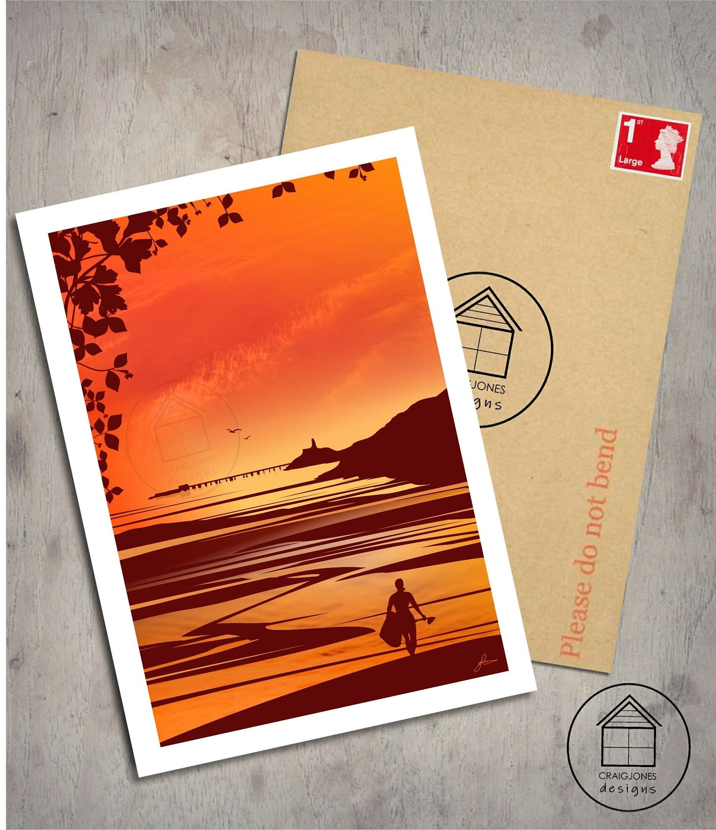 Mumbles Sunrise Paddle Boarder, Gower Peninsula Print, Gloss Card, Unframed