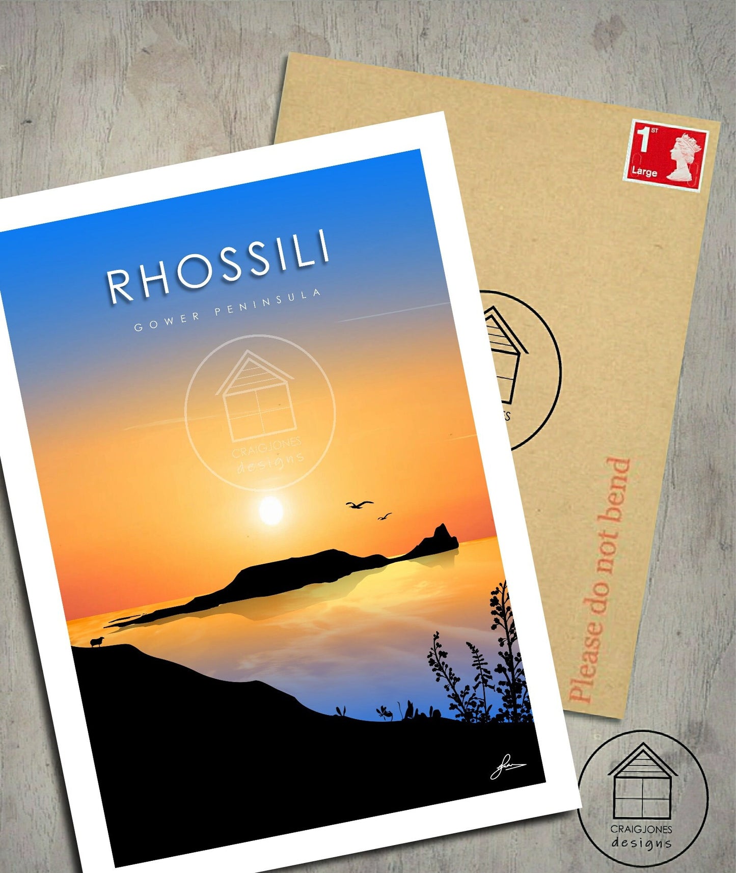 Rhossili Bay Sunrise Print, Gower Peninsula, Gloss Card, Unframed