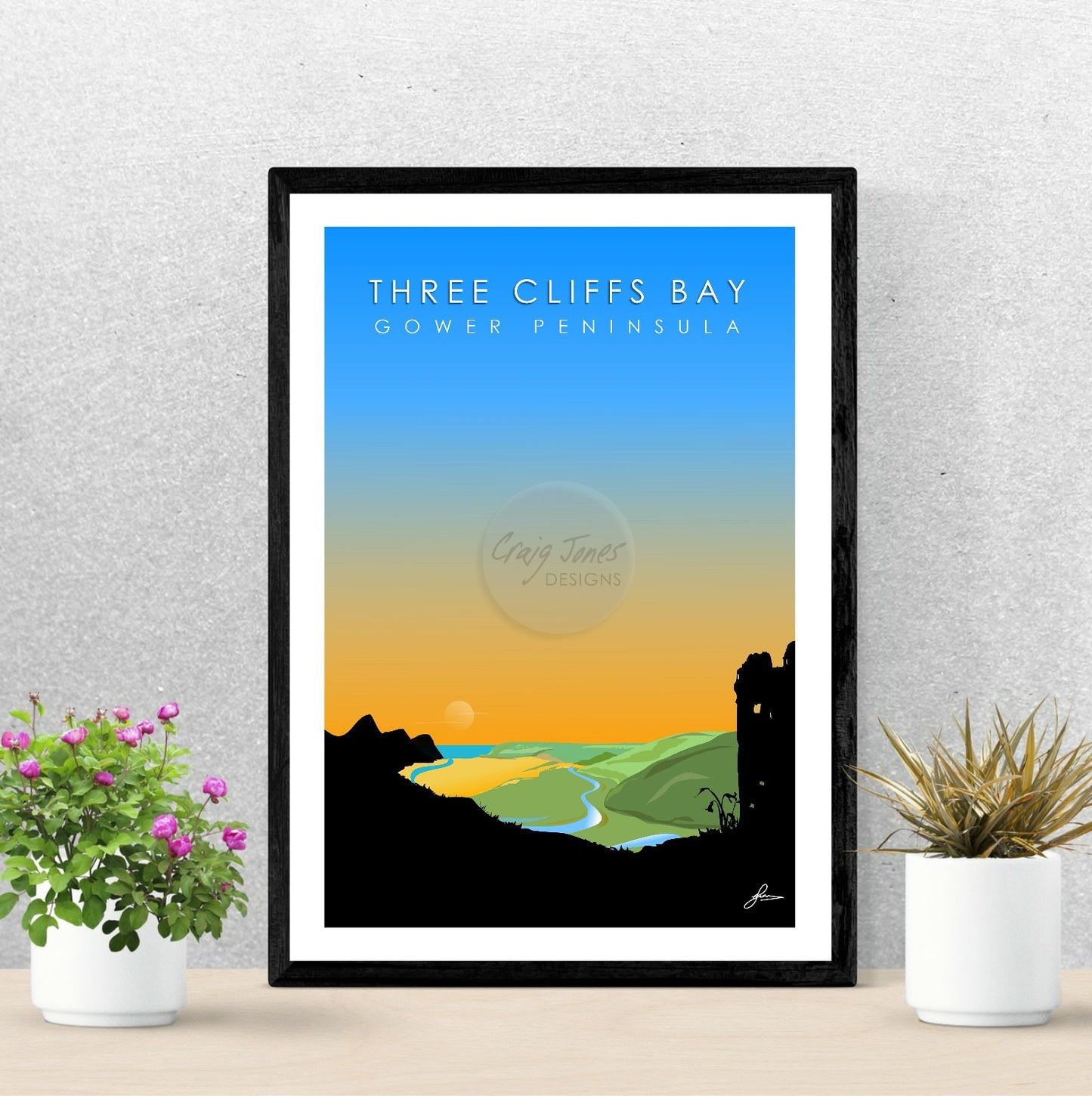 Three Cliffs Bay Sunset, Gower Peninsula Print, Gloss Card, Unframed