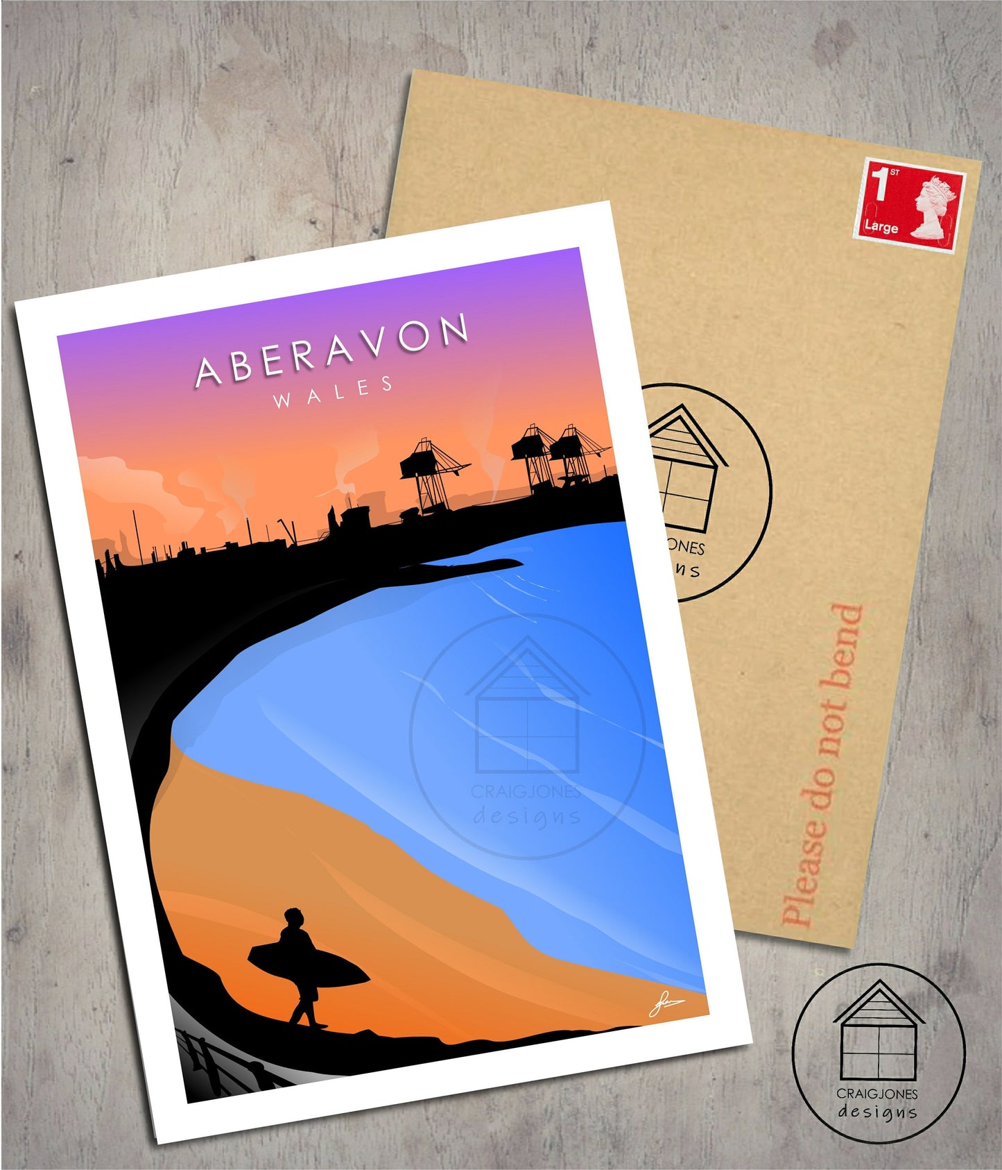 Aberavon surfer, Wales Print, Gloss Card, Unframed