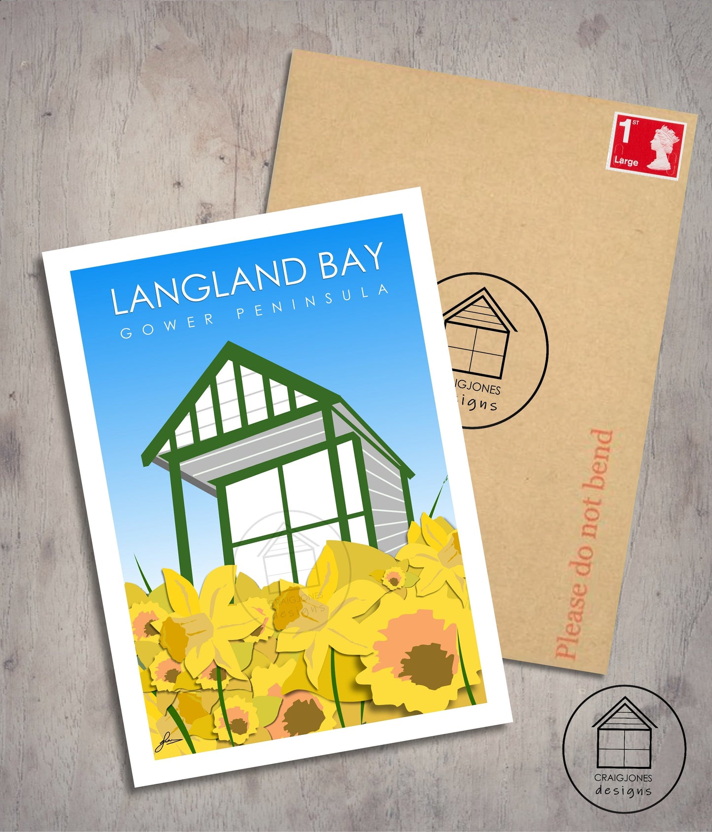 Langland Bay Daffodil Hut, Gower Peninsula Print, Gloss Card, Unframed