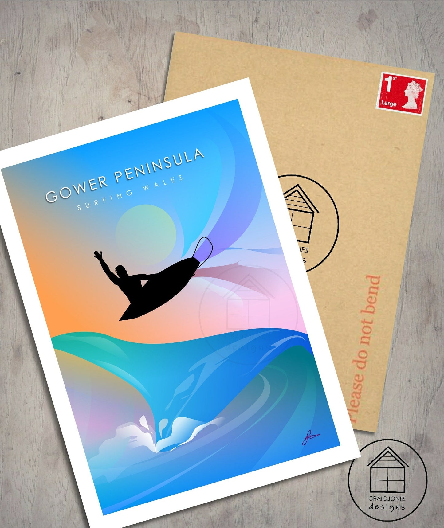 Gower Surfer male, Gower Peninsula, Wales Print, Gloss Card, Unframed