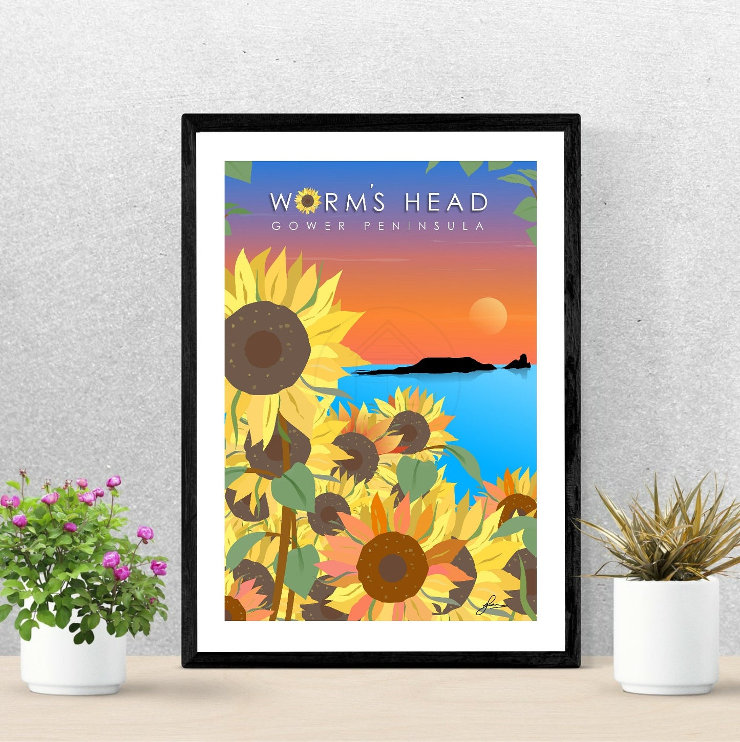 Worm’s Head Golden Sunflower, Gower Peninsula Print, Gloss Card, Unframed
