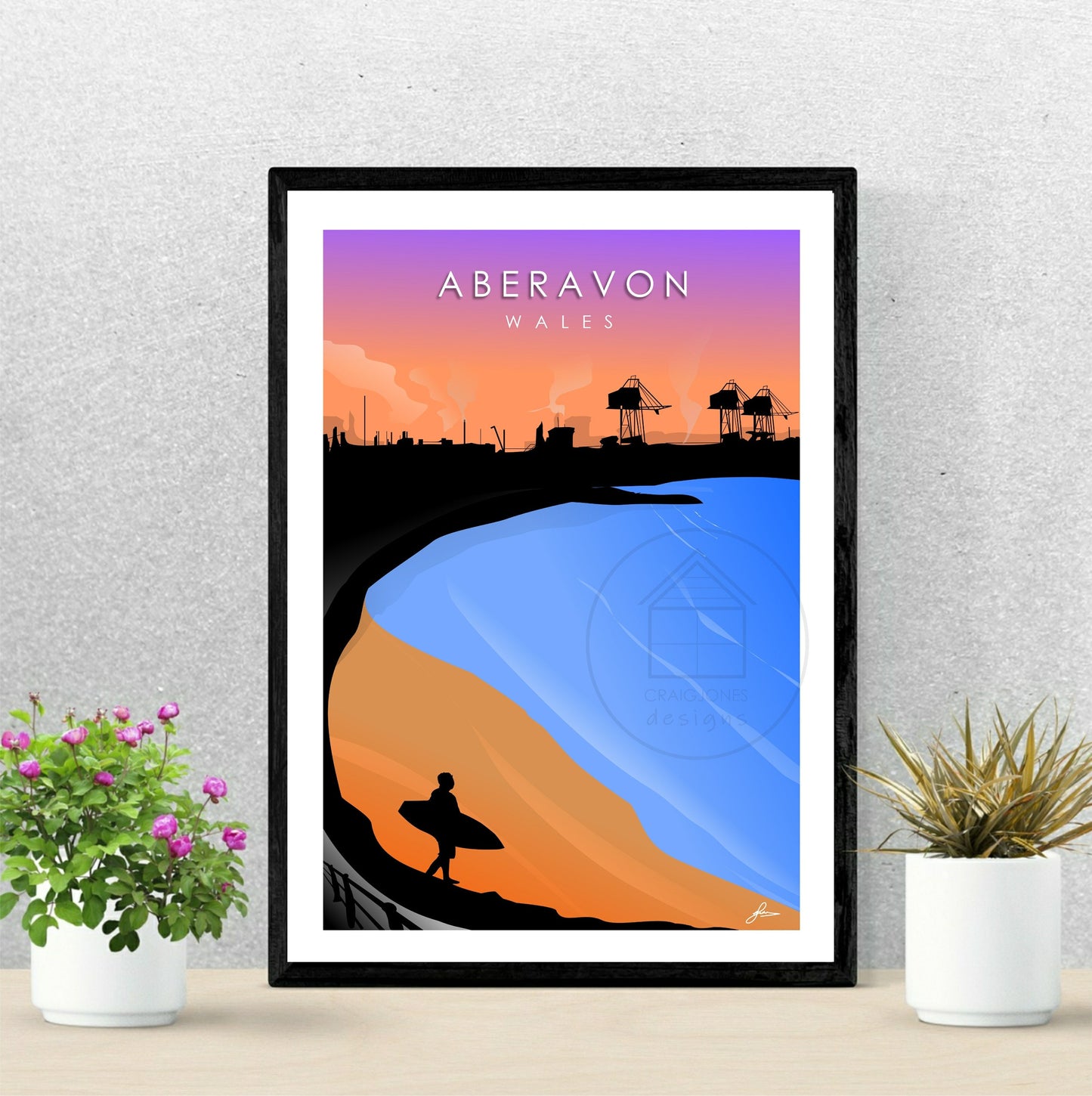 Aberavon surfer, Wales Print, Gloss Card, Unframed