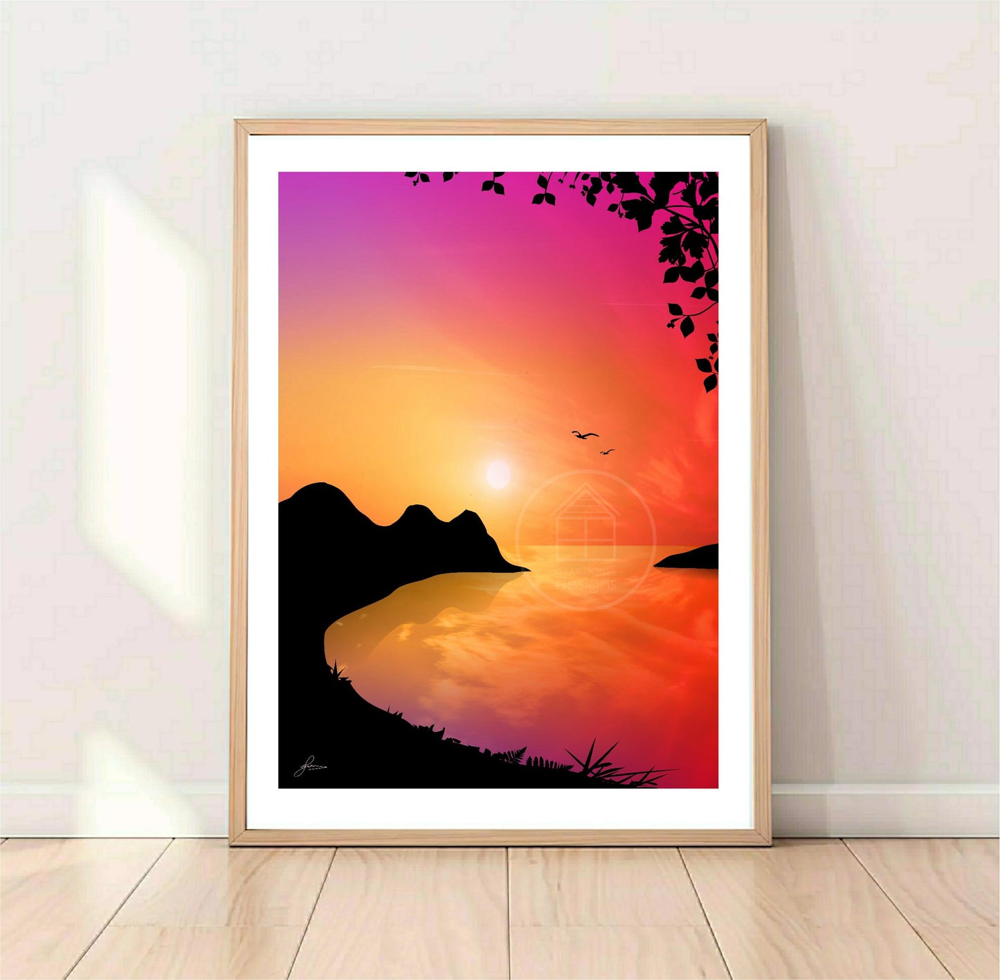 Three Cliffs Bay Red Sunrise Print, Gower Peninsula, Gloss Card, Unframed