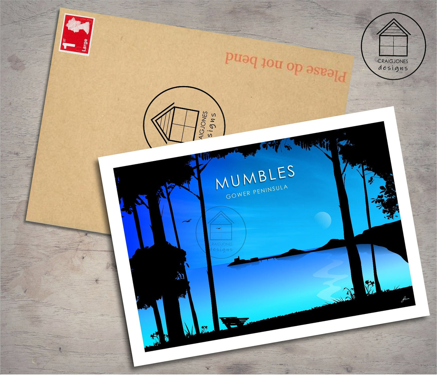 Mumbles Midnight, Gower Peninsula Print, Gloss Card, Unframed