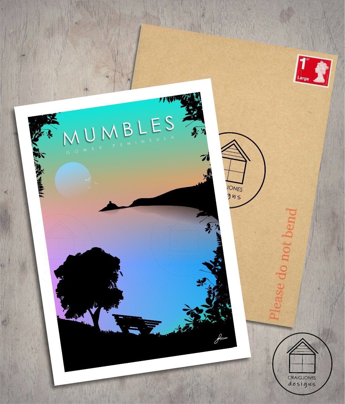 Mumbles Tropical, Gower Peninsula Print, Gloss Card, Unframed