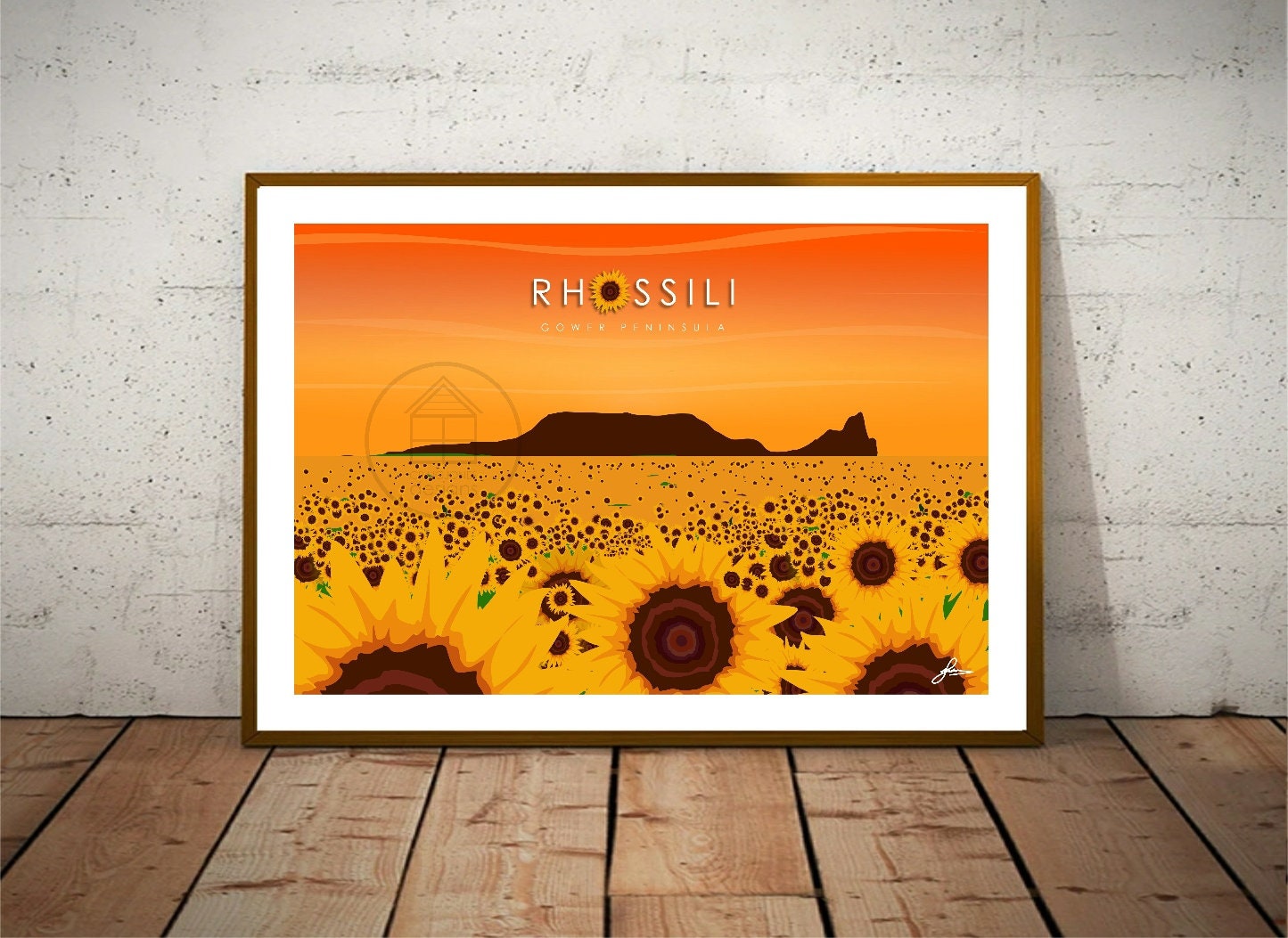Rhossili Sunflowers landscape, Gower Peninsula Print, Gloss Card, Unframed