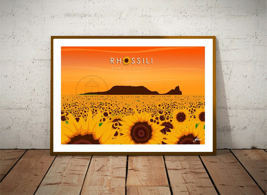Rhossili Sunflowers landscape, Gower Peninsula Print, Gloss Card, Unframed