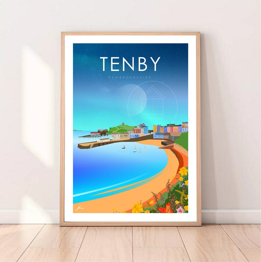 Tenby Night, Pembrokeshire, Gloss Card Print, Unframed.