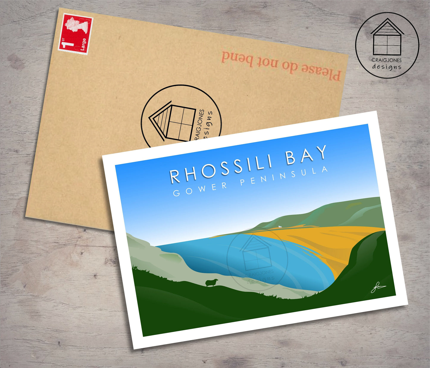 Rhossili Bay Landscape, Gower Peninsula Print, Gloss Card, Unframed