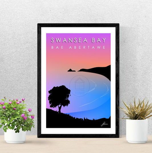 Swansea Bay Dusk, Bae Abertawe Print, Gloss Card, Unframed