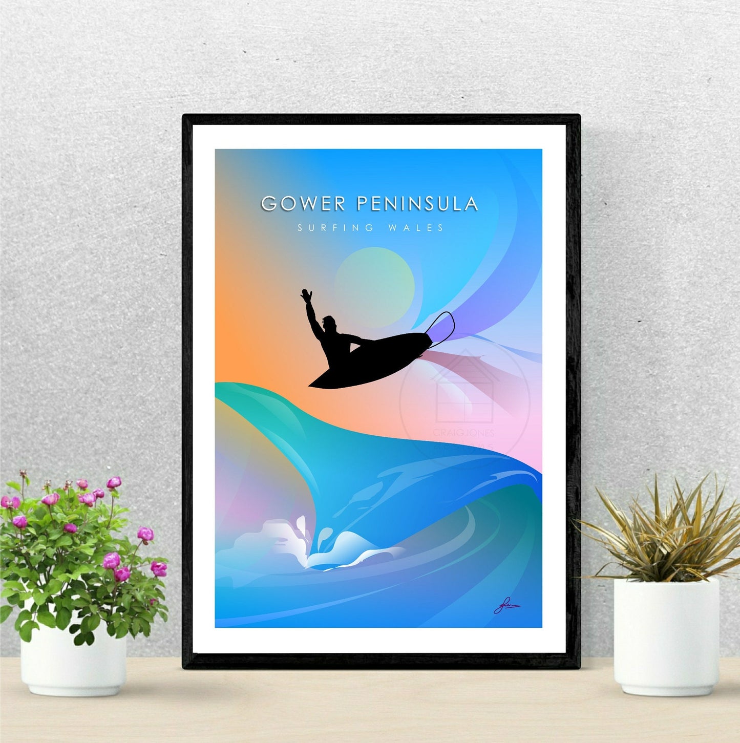 Gower Surfer male, Gower Peninsula, Wales Print, Gloss Card, Unframed