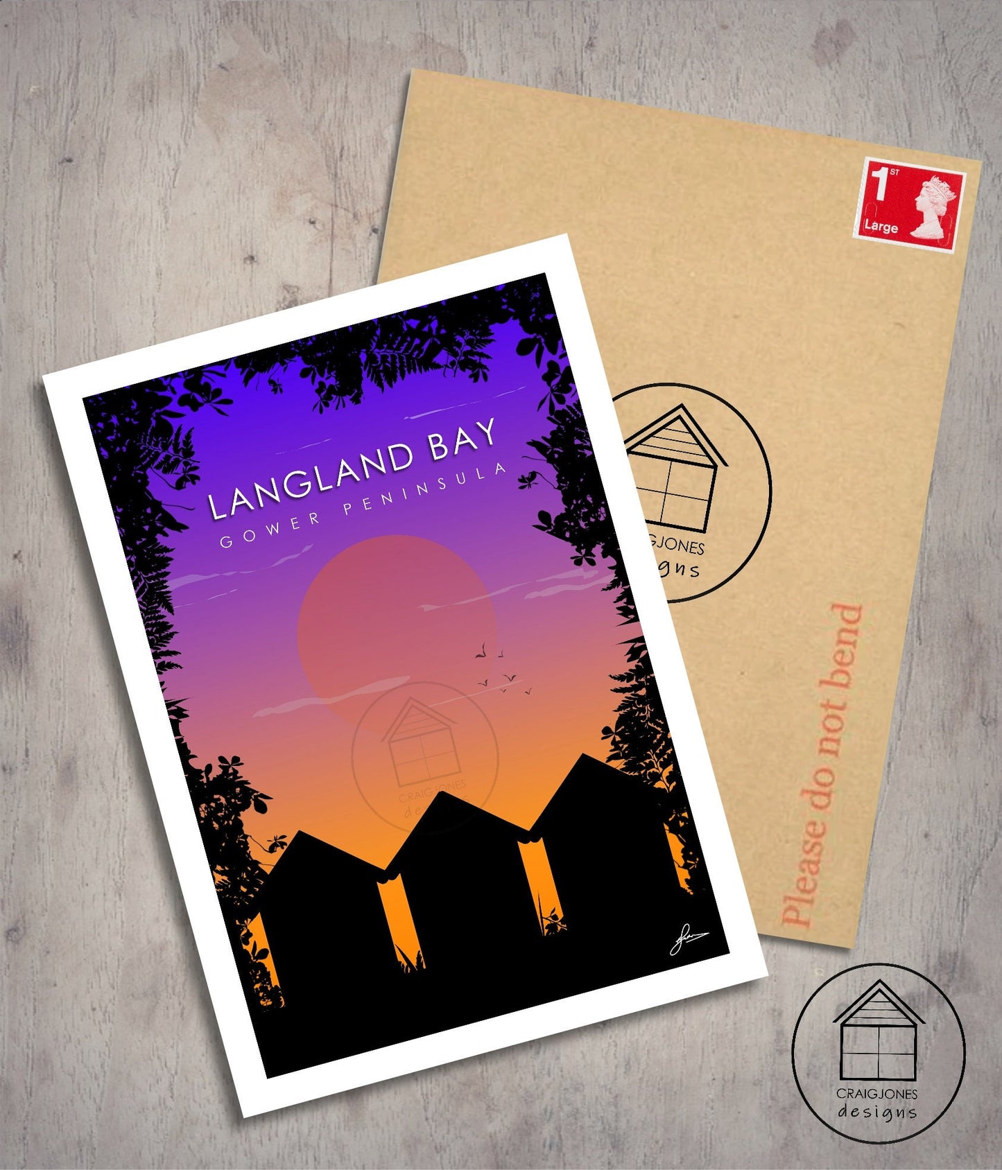 Langland Bay Sunset, Gower Peninsula Print, Gloss Card, Unframed