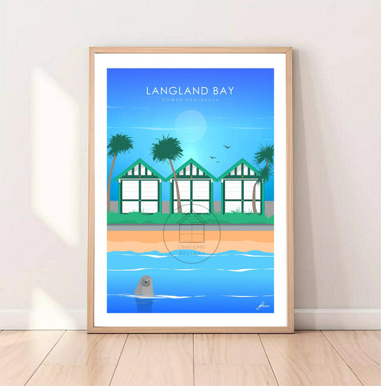 Langland Bay Huts, Gower Peninsula Print Gloss Card Unframed