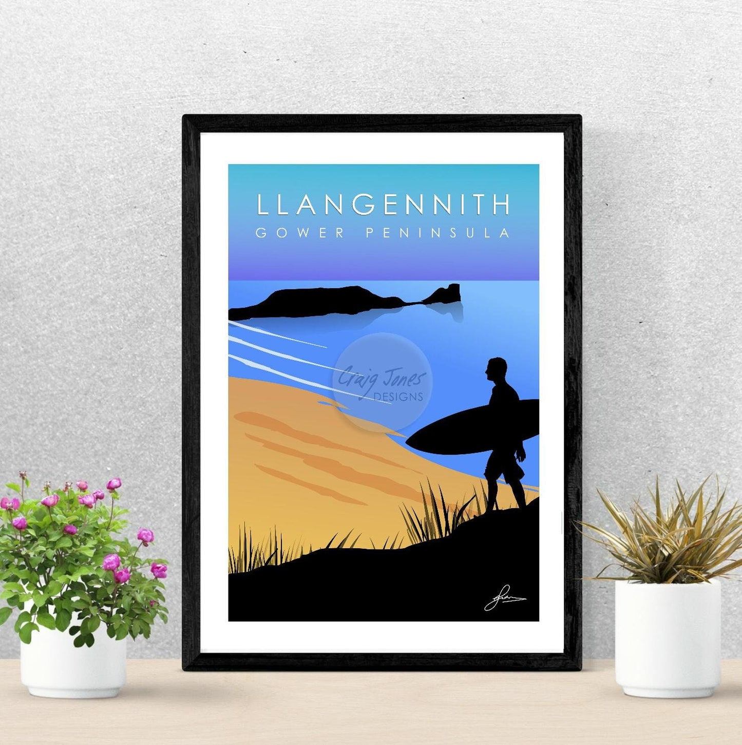 Llangennith Surfer, Gower Peninsula Print, Gloss Card, Unframed