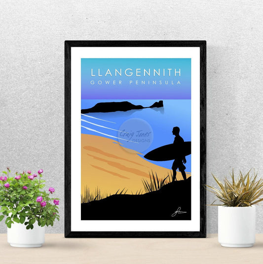 Llangennith Surfer, Gower Peninsula Print, Gloss Card, Unframed