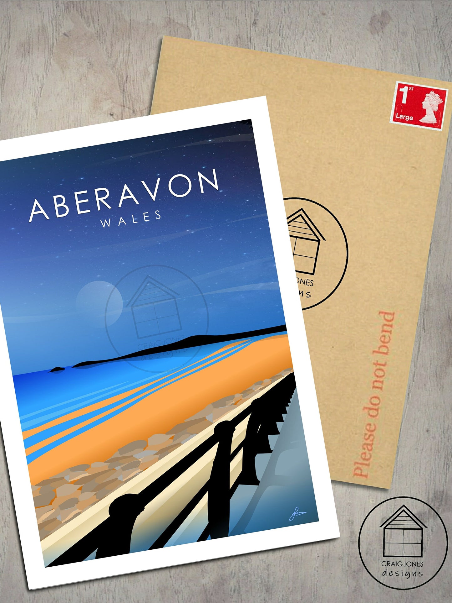 Aberavon night, Wales Print, Gloss Card, Unframed